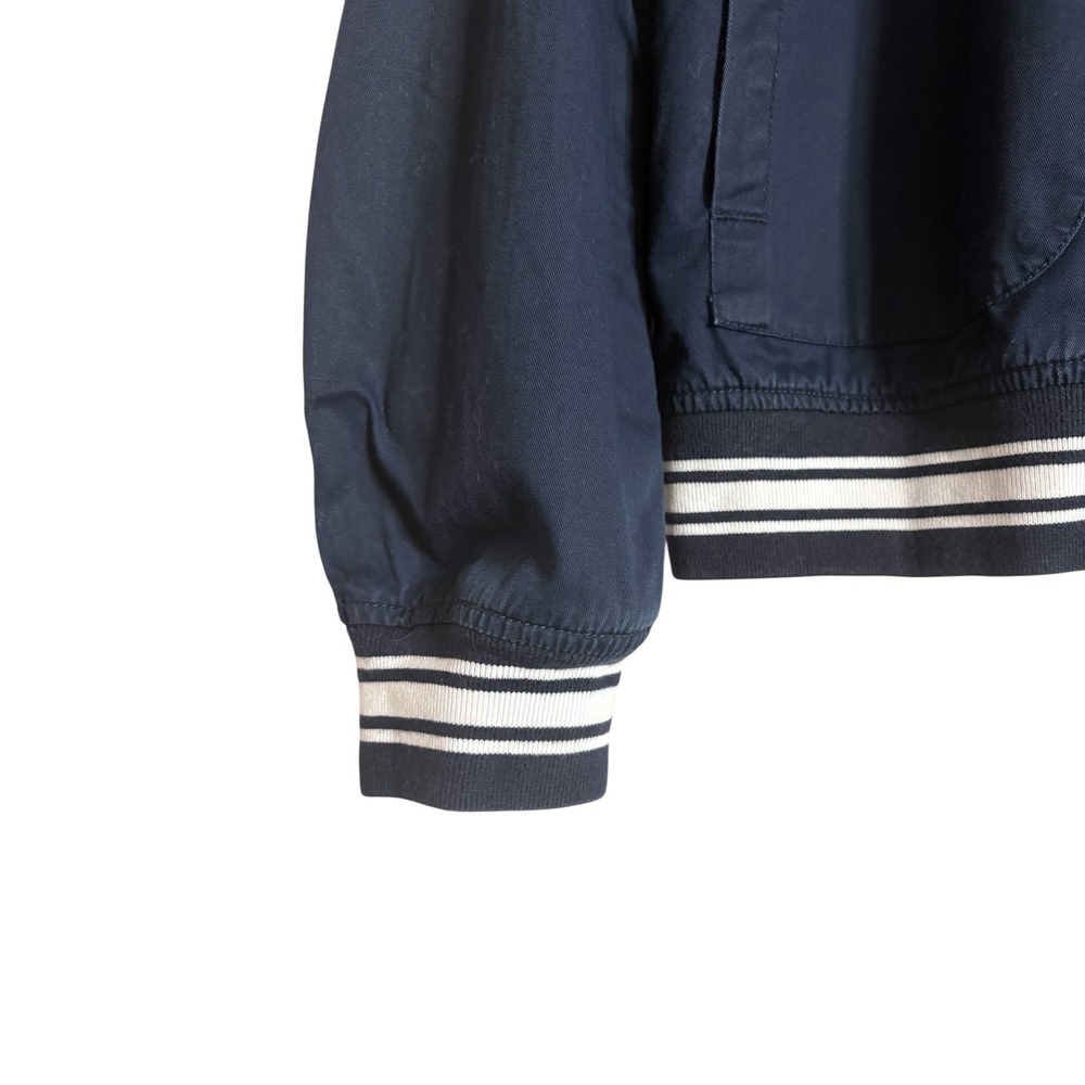 J.Crew Mens Navy Blue Cotton Varsity Bomber Jacket Striped Trim Size L Full Zip - Picture 2 of 7